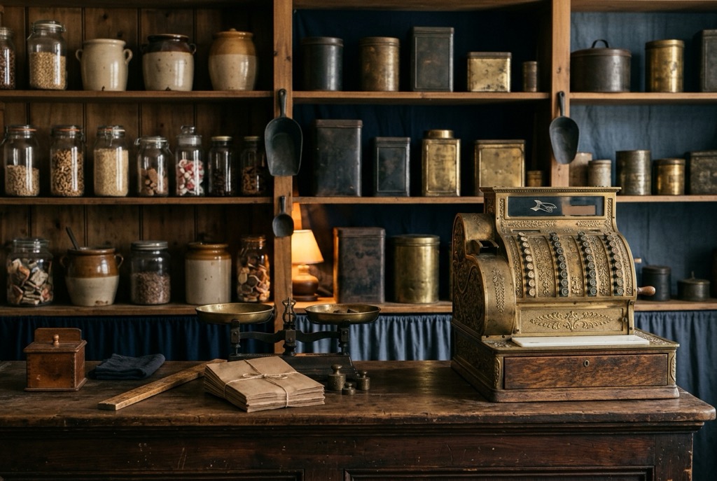 A vintage general store counter
